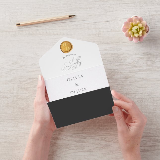 Budget gold wax seal QR code wedding All In One Invitation (Video)