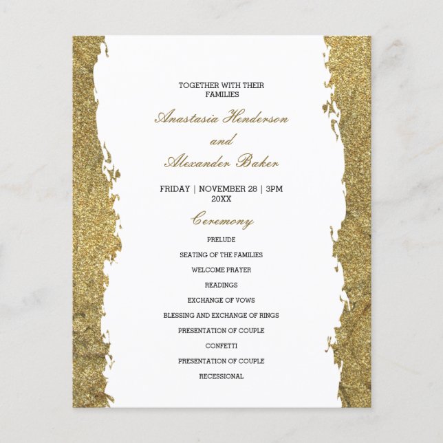 Budget Gold Wedding Program card. Flyer (Front)