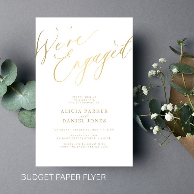 Budget gold We're Engaged engagement party invite Flyer (Creator Uploaded)