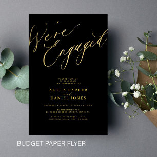 Budget gold We're Engaged engagement party invite Flyer
