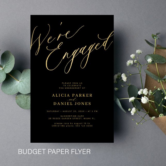 Budget gold We're Engaged engagement party invite Flyer (Creator Uploaded)