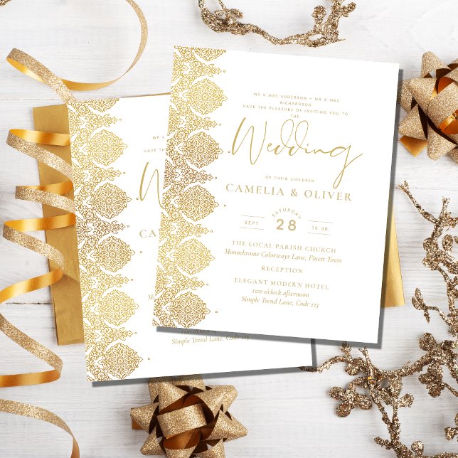 Budget Gold White Lace Elegant Wedding Invitation Flyer (Creator Uploaded)