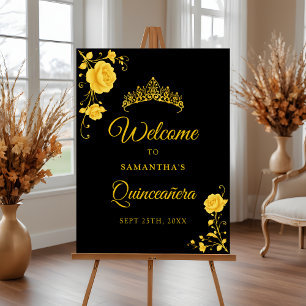 Budget Golden Floral Quinceañera Welcome Sign