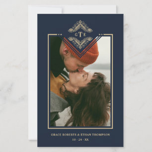 Budget Golden Flourish Classic Ornament Photo Navy