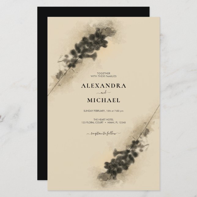 Budget Golden Lavander Flowers Wedding Invitation (Front/Back)