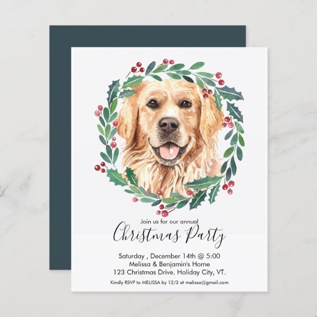 Budget Golden Retriever Dog Christmas Invitation (Front/Back)