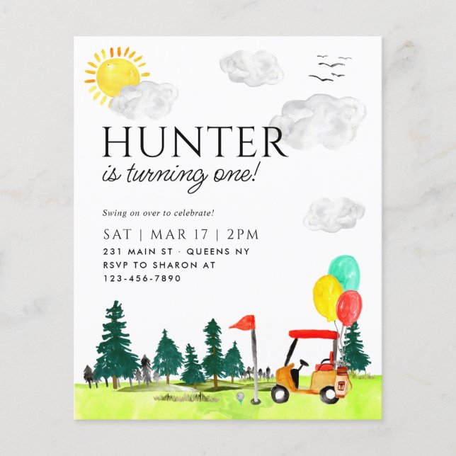 Budget Golf Cart Country Club Balloon Kid Birthday Flyer (Front)