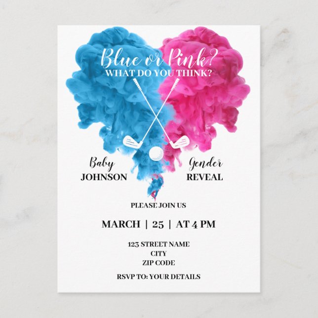 Budget golf gender reveal invitation postcard (Front)