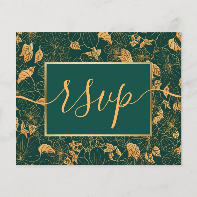 Budget Gorgeous Emerald Green Golden Foliage RSVP (Front)