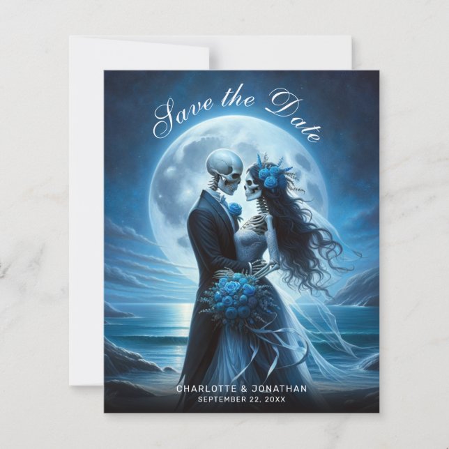 Budget Gothic Blue Skeletons Wedding Save the Date (Front)