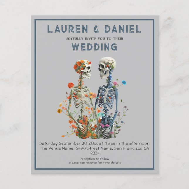 Budget Gothic Floral Skeleton QR Code Wedding  (Front)