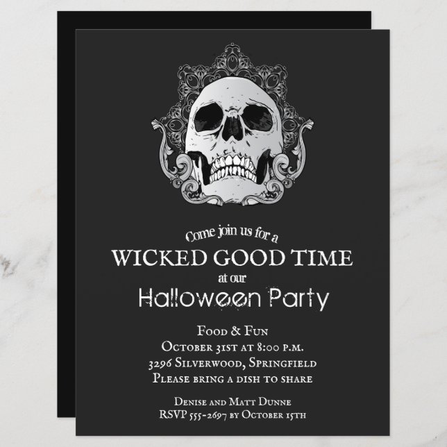 Budget Gothic Skull Halloween Invitations (Front/Back)