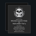 Budget Gothic Skull Halloween Party Invitation<br><div class="desc">Small 4.5" x 5.6" paper invitations feature an ornate skull on a black background and your party details in chic white lettering. These affordable invites are printed on 110 lb paper available in 3 sizes. Fun for Halloween costume party invitations, Halloween birthday party invitations, just change the wording to fit...</div>