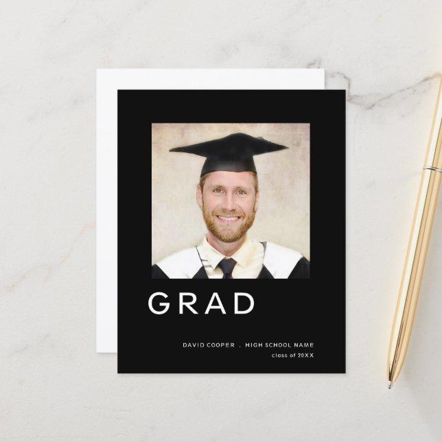 Budget Grad Graduation Photo Simple Announcement (Front/Back In Situ)