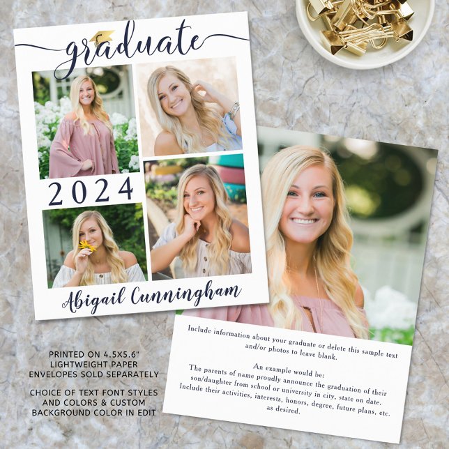 Budget Graduate Announcement Navy Blue Script (Creator Uploaded)