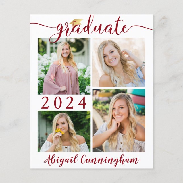 Budget Graduate Announcement Red White Script (Front)