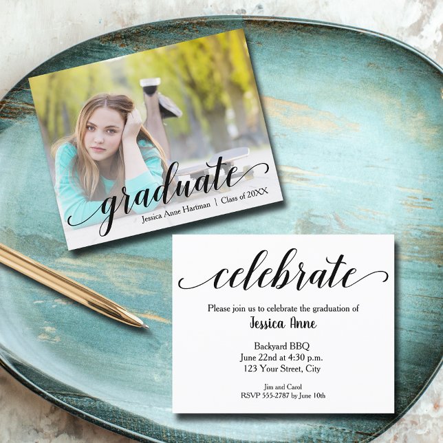 Budget Graduate Photo Invitation Cards (Budget 4.5" x 5.6", 110 lb 
thin paper photo graduation party invitations)
