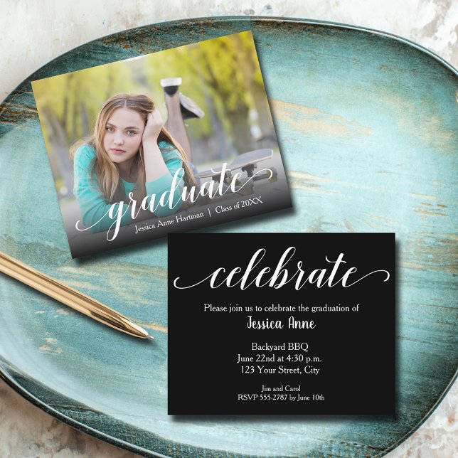 Budget Graduate Photo Invitation Cards (Budget 4.5" x 5.6", 110 lb 
thin paper photo graduation party invitations)