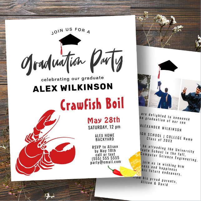 BUDGET Graduation 3 Photo Crawfish Boil Invitation (Creator Uploaded)