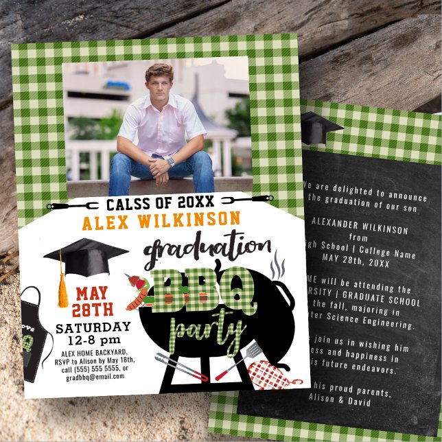 BUDGET Graduation BBQ Party Plaid Photo Invitation (Creator Uploaded)