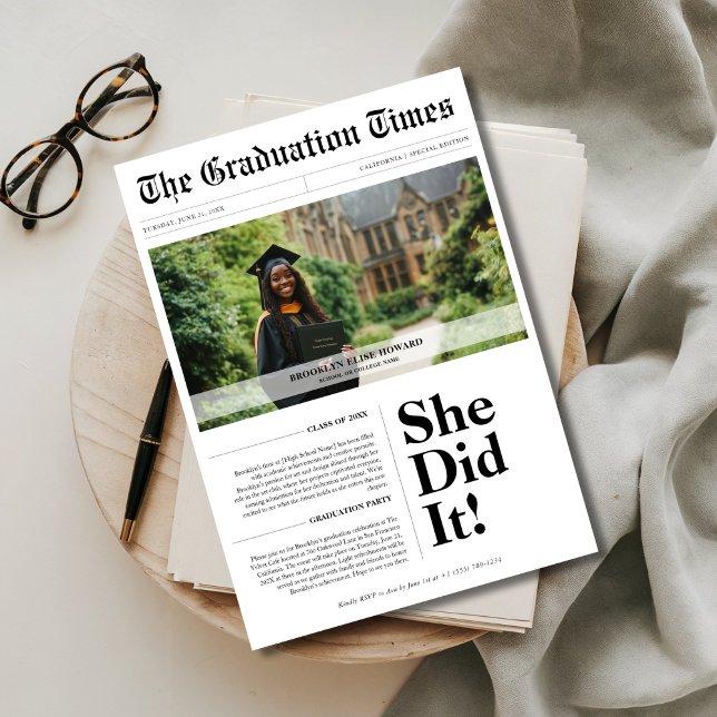 Budget Graduation Class 2025 Newspaper Photo Invitation (Creator Uploaded)