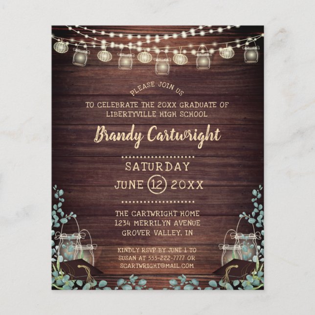 Budget Graduation Lights Eucalyptus Invitation (Front)