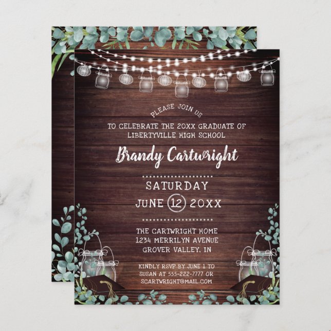 Budget Graduation Lights Greenery Party Invitation (Front/Back)