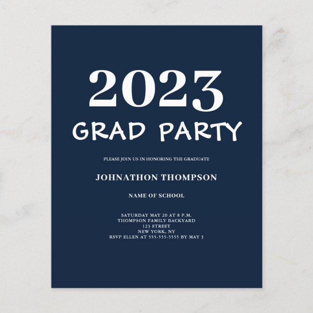 Budget Graduation Navy Party Invitation (Front)