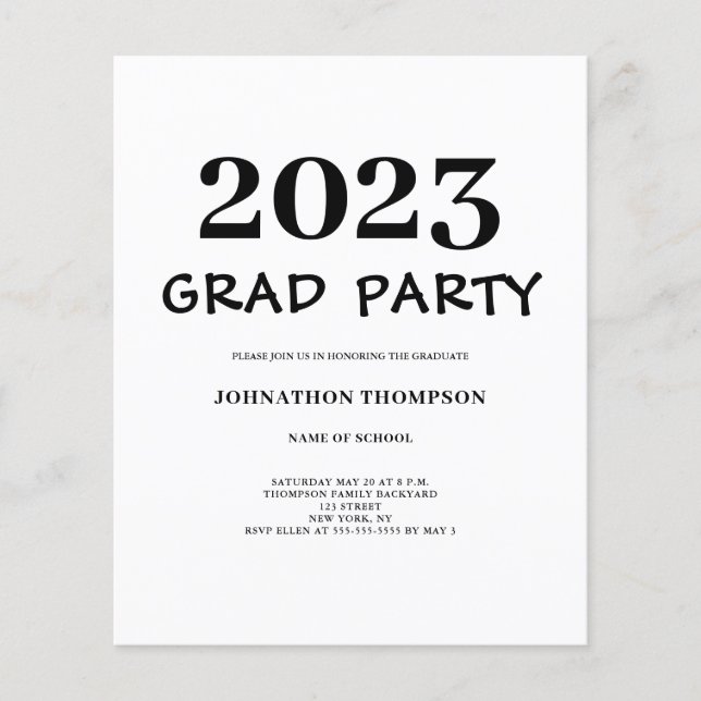 Budget Graduation Party Invitation Flyer (Front)