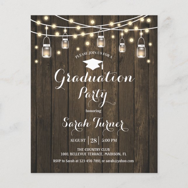 Budget Graduation Party Rustic Wood Invite Flyer (Front)