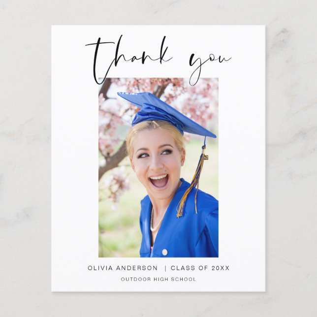 Budget Graduation Photo Minimalist Thank You Cards (Front)