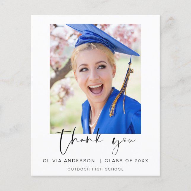 Budget Graduation Photo Minimalist Thank You Cards (Front)