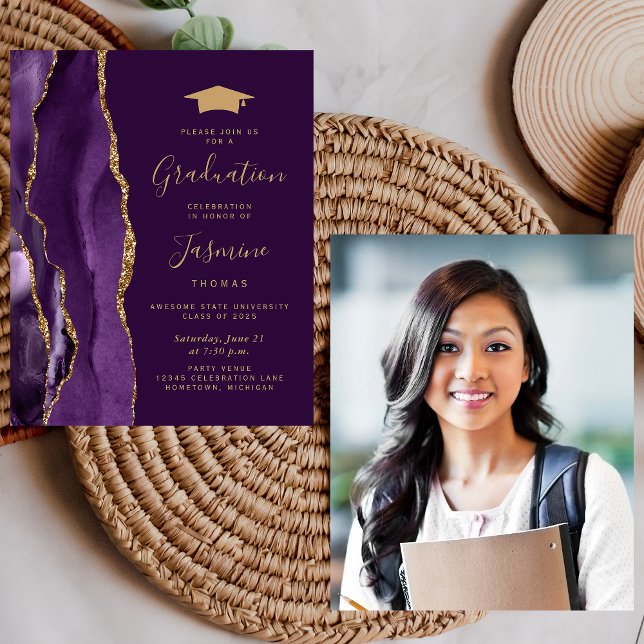 Budget Graduation Purple Agate Plum Photo Invite (Creator Uploaded)