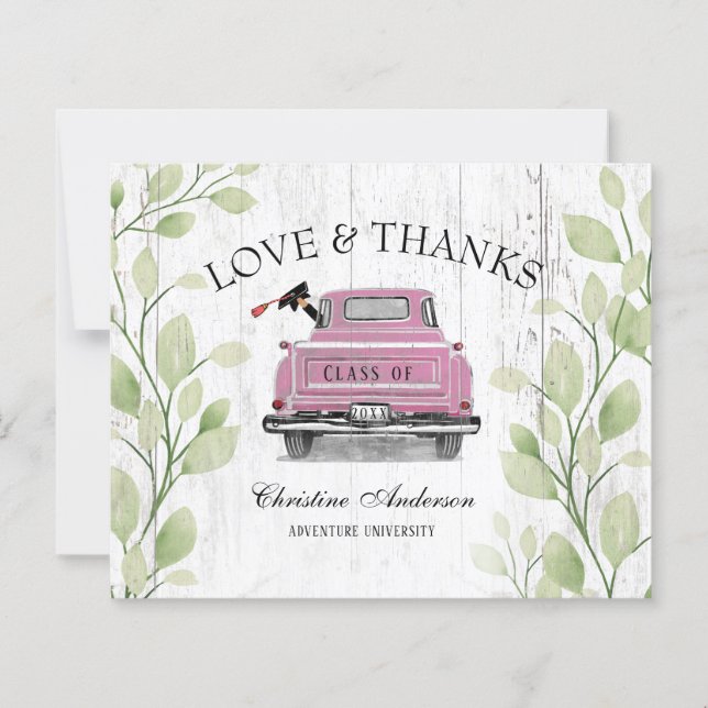 Budget Graduation Vintage Pink Truck Love Thanks (Front)