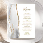 Budget Gray Agate Gold Script Wedding Menu<br><div class="desc">The left-hand edge of this elegant modern wedding menu features a gray and white watercolor agate border trimmed with faux gold glitter. The customizable text combines whimsical gold-colored handwriting script and copperplate fonts on a white background. The reverse side features a matching gray and gold agate design.</div>