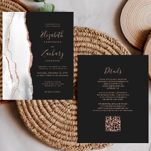 Budget Gray Rose Gold Agate Dark QR Code Wedding