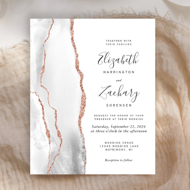 Budget Gray Rose Gold Agate Wedding Invitation (Creator Uploaded)
