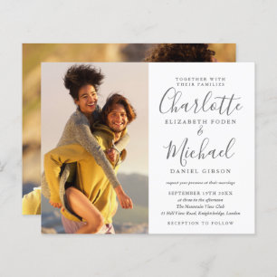 Budget Gray White Script Photos Wedding Invitation