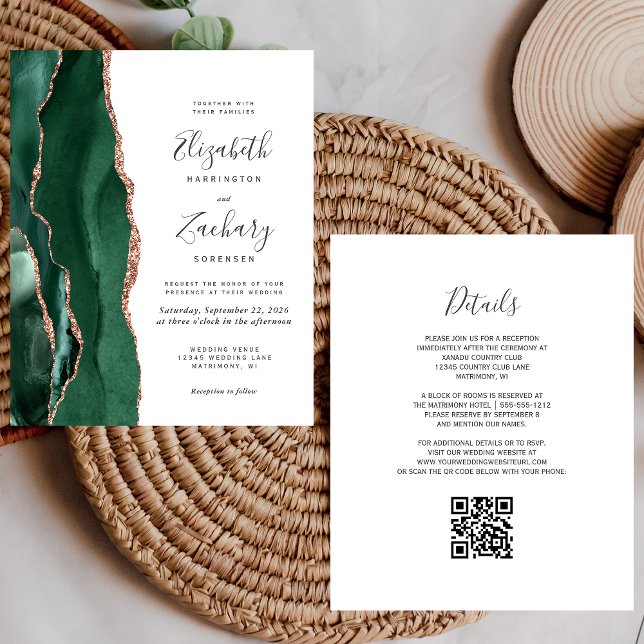 Budget Green Agate Rose Gold QR Code Wedding (Creator Uploaded)