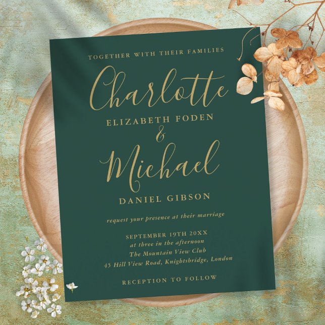Budget Green And Gold Script Wedding Invitation (Creator Uploaded)