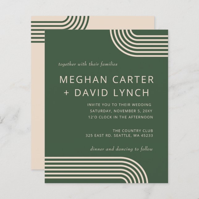 Budget Green Arched Wedding Invitation (Front/Back)