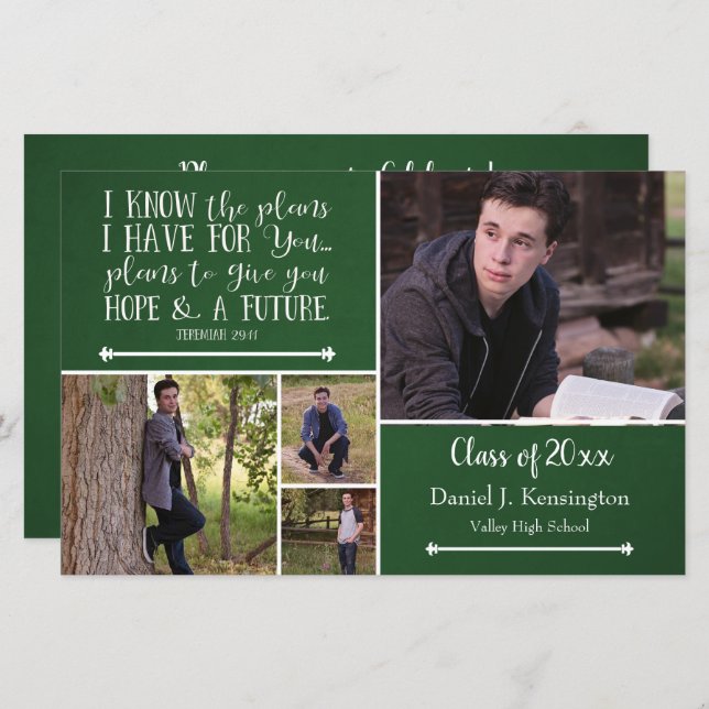 Budget Green Bible Verse Graduation Photo Collage (Front/Back)