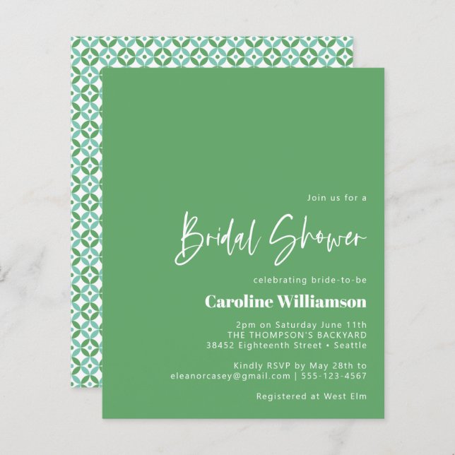 Budget Green Blue Mid Mod Geometric Bridal Shower (Front/Back)