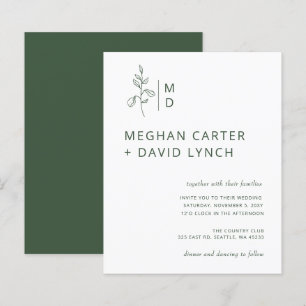Budget Green Botanical Monogram Wedding Invitation