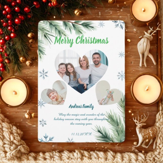 Budget Green Christmas 3 Photo Holiday Card (Creator Uploaded)