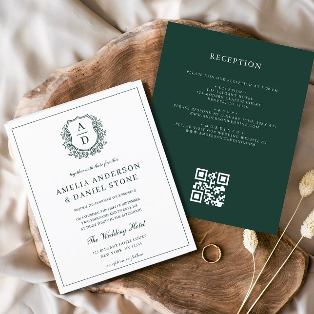 Budget Green Crest Wedding QR Code Invitation Flyer (Creator Uploaded)