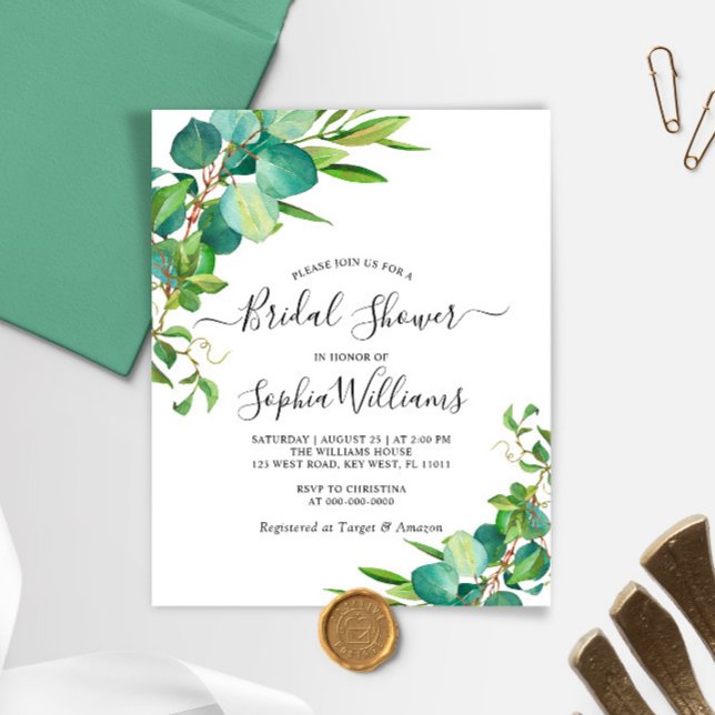 Budget Green Eucalyptus Bridal Shower Invitation (Creator Uploaded)