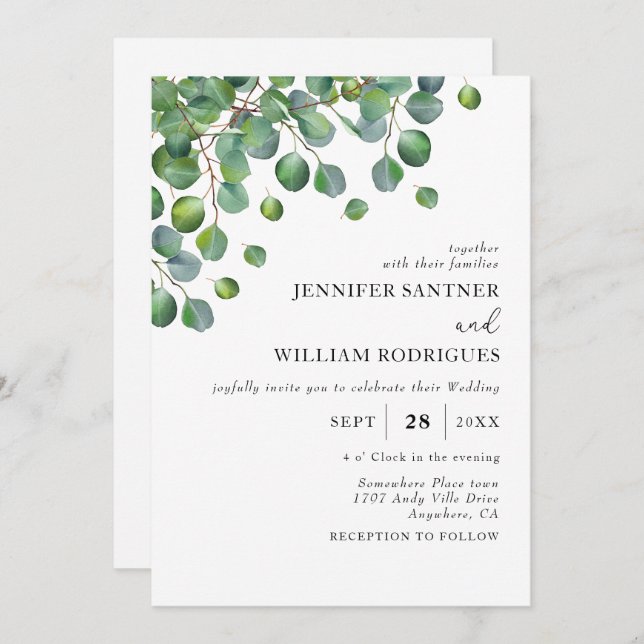 Budget Green Eucalyptus Foliage Wedding Invitation (Front/Back)