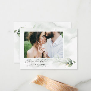 budget green eucalyptus wedding save the date card