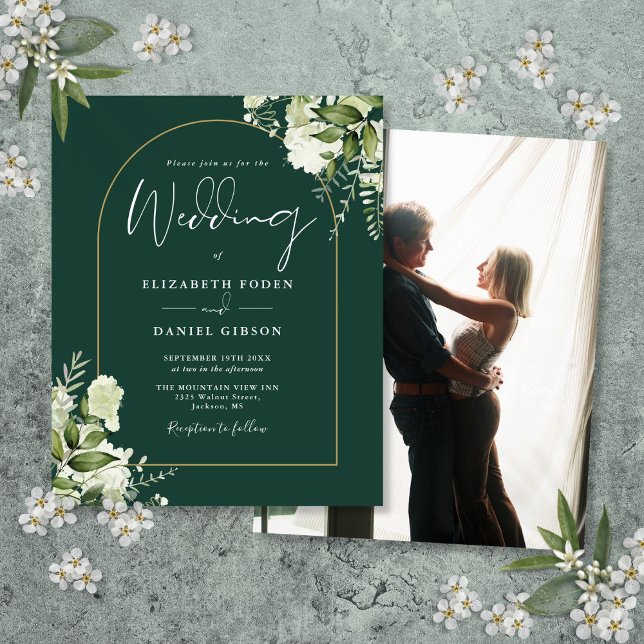 Budget Green Floral Arch Photo Wedding Invite (Budget Green Floral Arch Photo Wedding Invite)